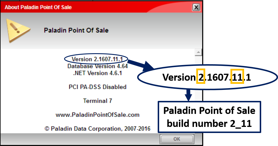 Paladin Point of Sale build number